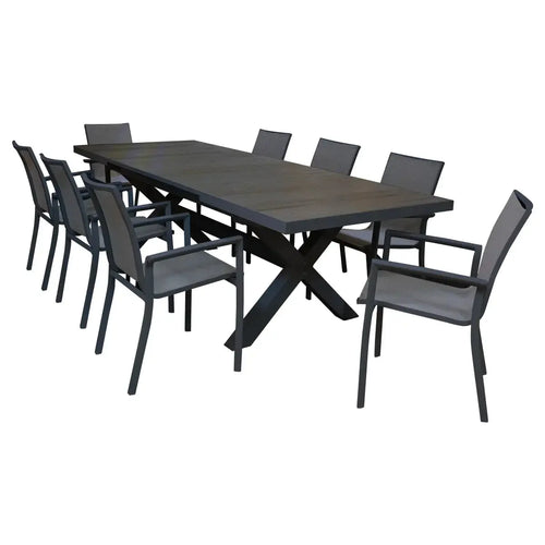 Comedor Expandible 2 M / 2.6 M para Exterior o Jardin de Lujo  Sultan + 8 Koshem Carbon