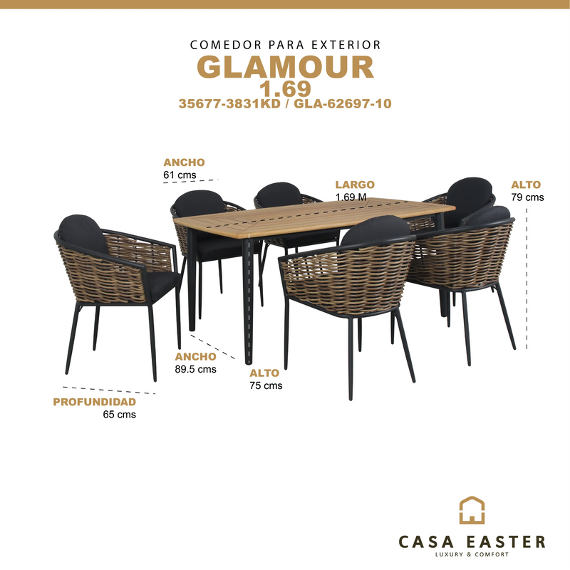 Cargue la imagen en el visor de la galería, Comedor para exterior Glamour color carbon + 6 sillas glamour color carbon CasaEaster
