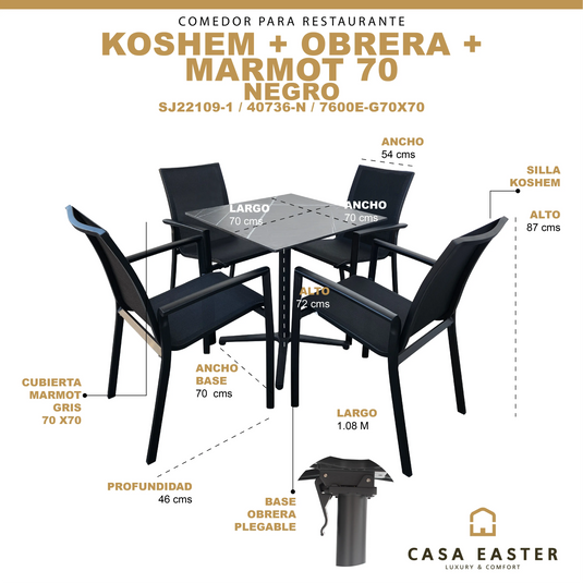 Comedor para restaurante, con base plegable color Negro KOS-MA70-OBR-KOS-MA70-OBR CasaEaster