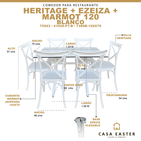 Comedor para restaurante, con base plegable color blanco HERI-MAR120-EZ-HERI-MAR120-EZ CasaEaster