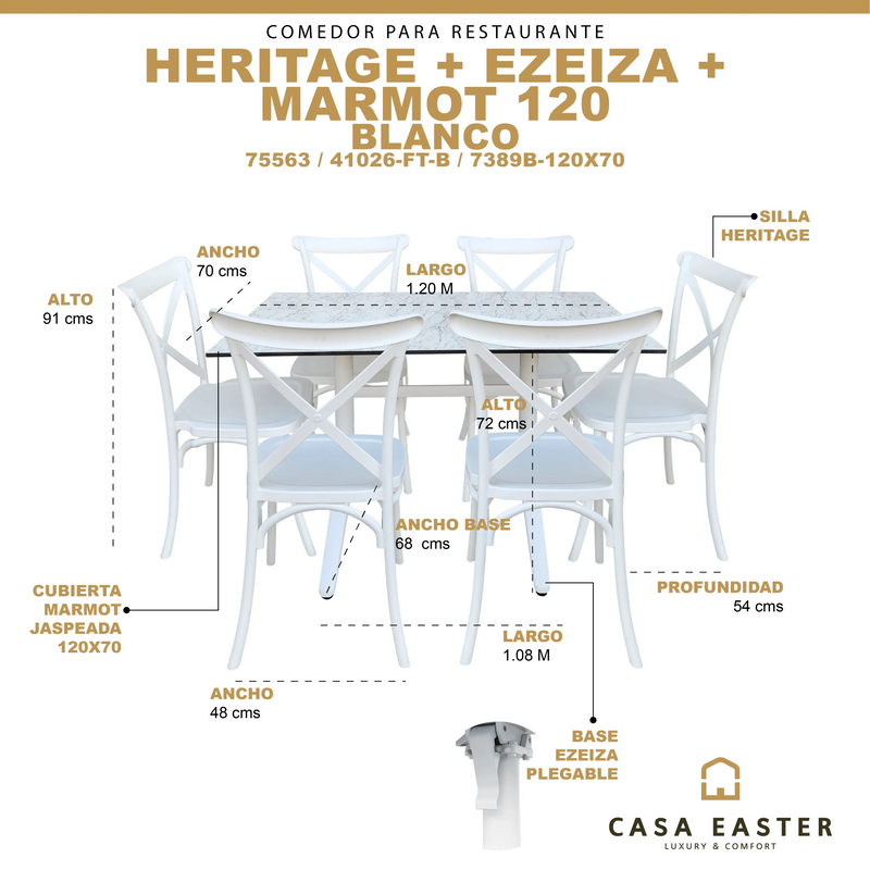 Load image into Gallery viewer, Comedor para restaurante, con base plegable color blanco HERI-MAR120-EZ-HERI-MAR120-EZ
