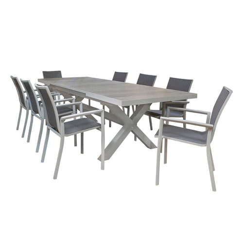 Comedor Expandible 2 M / 2.6 M para Exterior o Jardin de Lujo  Sultan + 8 Koshem Blanco