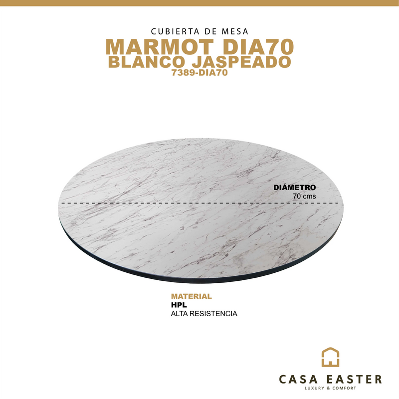 Cargue la imagen en el visor de la galería, Cubierta de mesa Laminado de Alta Presión HPL Color Blanco Jaspeado-MARMOT-7389-DIA70 CasaEaster
