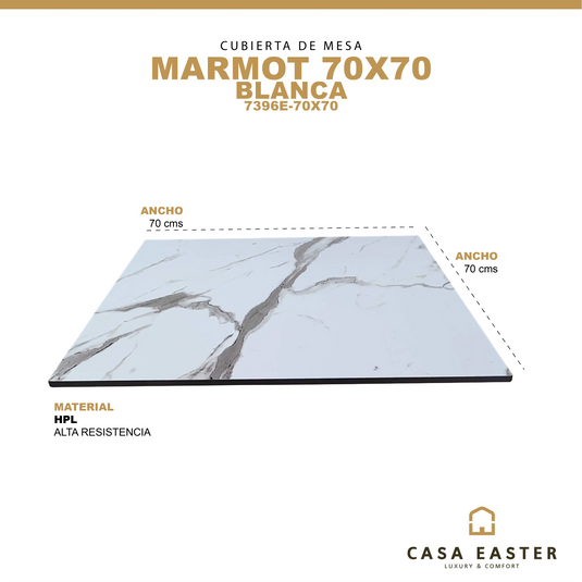 Cubierta de mesa Laminado de Alta Presión HPL Color Blanco-MARMOT-70X70-7396E CasaEaster