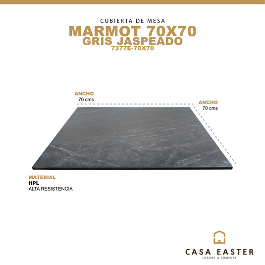 Cubierta de mesa Laminado de Alta Presión HPL Color Gris Jaspeado-MARMOT-7377E-70X70 CasaEaster