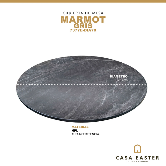 Cubierta de mesa Laminado de Alta Presión HPL Color Gris MARMOT-7377E-DIA70 CasaEaster