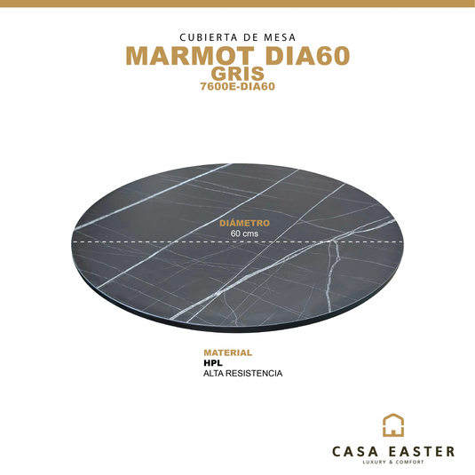 Cubierta de mesa Laminado de Alta Presión HPL Color Gris-MARMOT-7600E-DIA60 CasaEaster