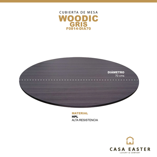 Cubierta de mesa Laminado de Alta Presión HPL Color Gris WOODIC-70814-DIA70 CasaEaster