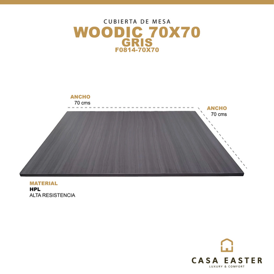 Cubierta de mesa Laminado de Alta Presión HPL Color Gris-WOODIC-F0814-70X70 CasaEaster
