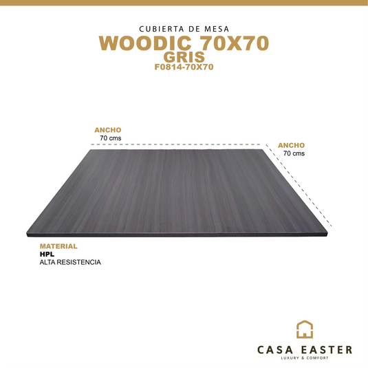 Cubierta de mesa Laminado de Alta Presión HPL Color Gris-WOODIC-F0814-70X70