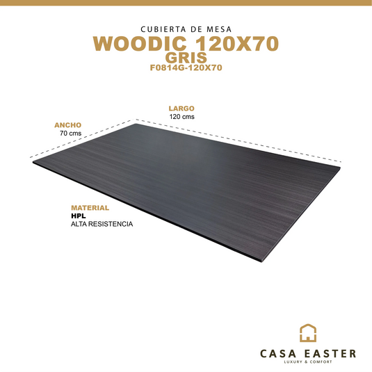 Cubierta de mesa Laminado de Alta Presión HPL Color Gris-WOODIC-F0814G-120X70 CasaEaster