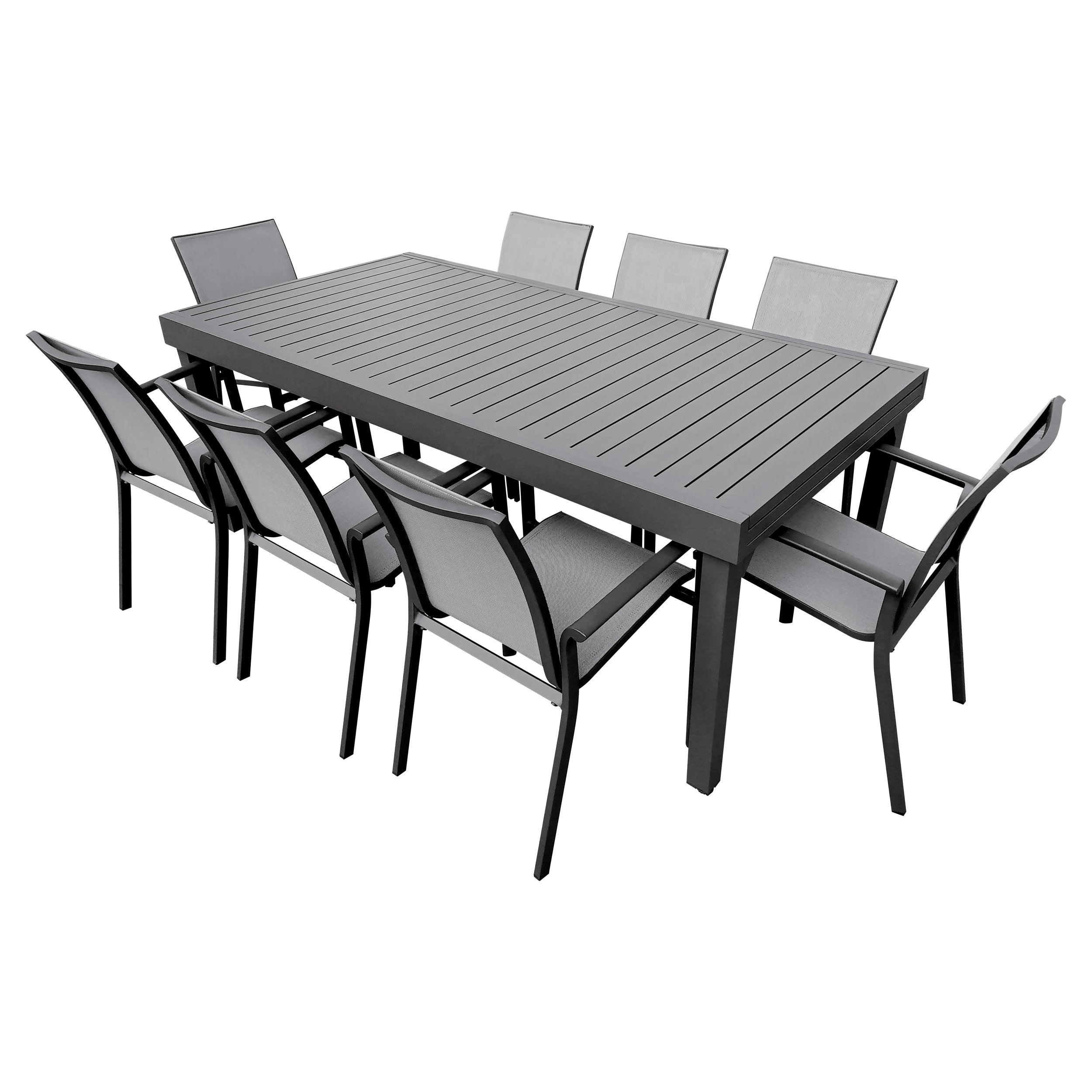 Comedor de Aluminio color Carbon Doume 2 M / 3.2 M + 8 sillas Koshem c ...