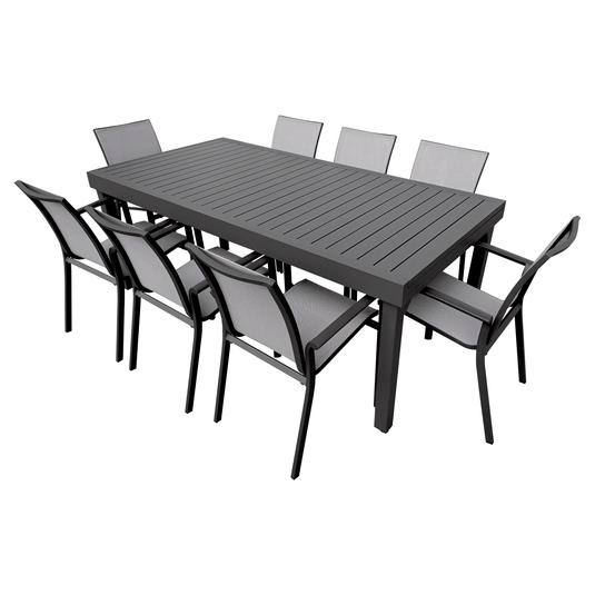 Comedor de Aluminio Doume 2 M carbón / 3.2 M + 8 sillas Koshem color Negro