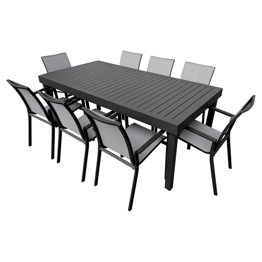 Comedor de Aluminio Doume 2 M / 3.2 M + 8 sillas Koshem color Negro