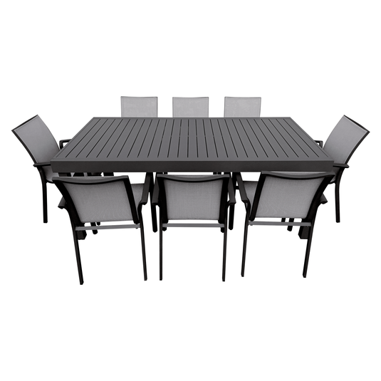 Comedor de Aluminio Doume 2 M carbón / 3.2 M + 8 sillas Koshem color Negro