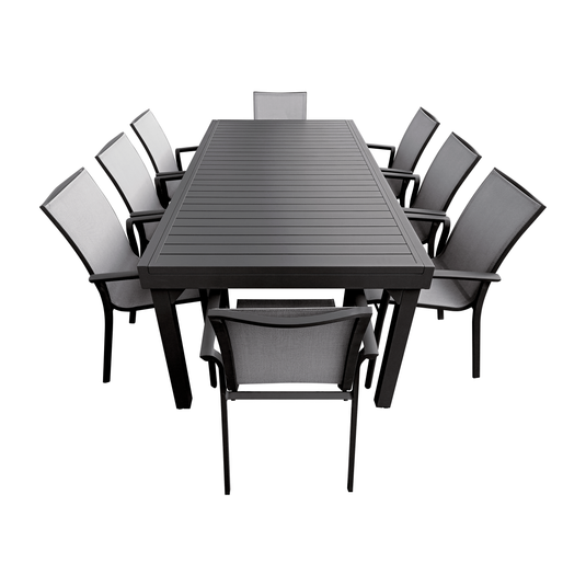 Comedor de Aluminio Doume 2 M carbón / 3.2 M + 8 sillas Koshem color Negro