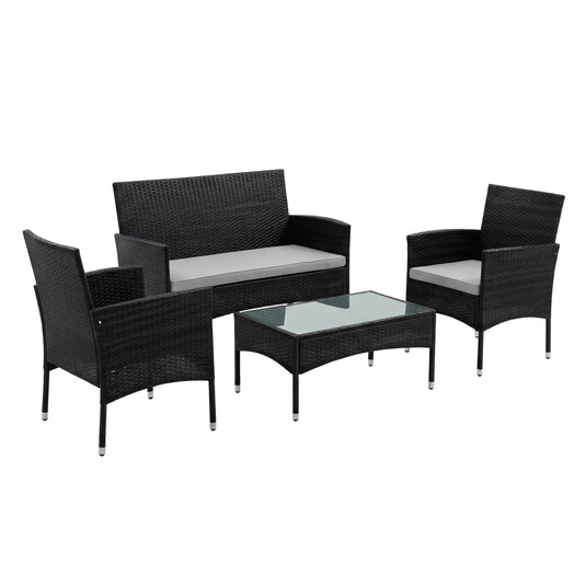 Sala  para Exterior e Interior de Rattan  Color Negro  ERICK-SFS003-1