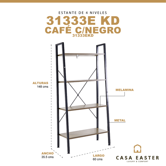 Estante de 4 niveles KD color café con Negro - 31333EKD