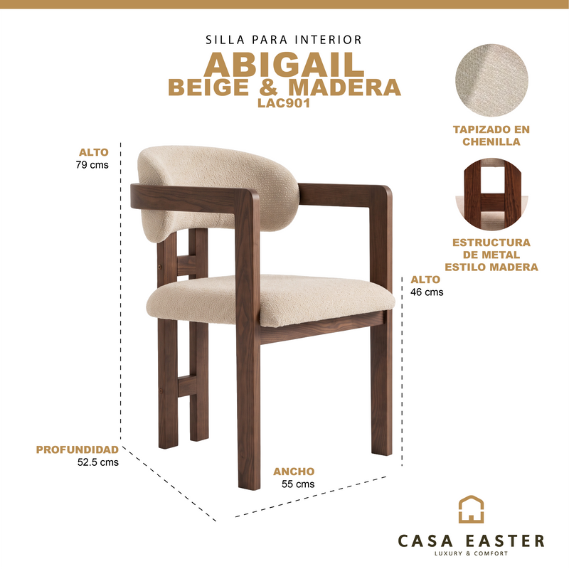 Cargue la imagen en el visor de la galería, Silla de Interior Abigail color beige &amp; madera - LAC901
