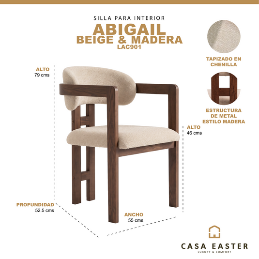 Silla de Interior Abigail color beige & madera - LAC901