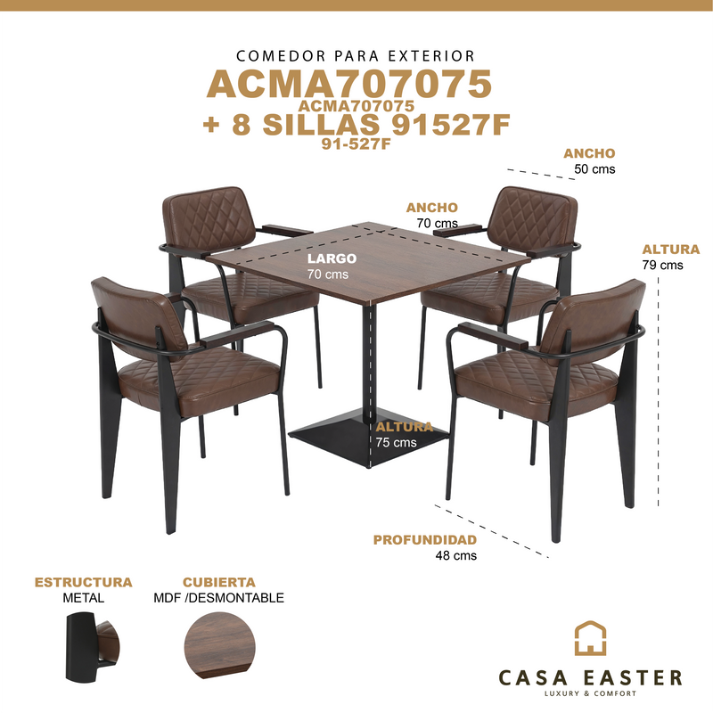 Load image into Gallery viewer, Comedor de restaurante para interior ACMA 757070 + 4 sillas 91-527F - ACMA-527F
