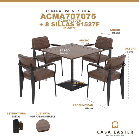 Comedor de restaurante para interior ACMA 757070 + 4 sillas 91-527F - ACMA-527F
