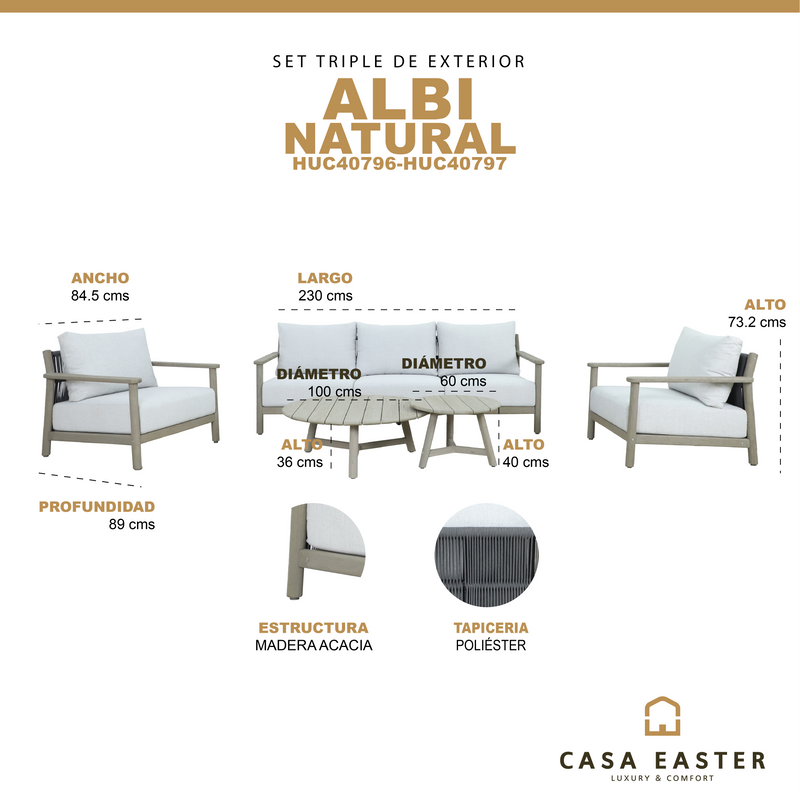 Cargue la imagen en el visor de la galería, Set Triple Albi de madera color natural - HUC40796-TRI

