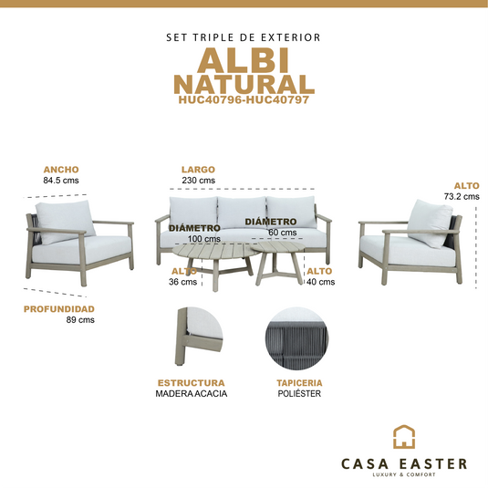 Set Triple Albi de madera color natural - HUC40796-TRI
