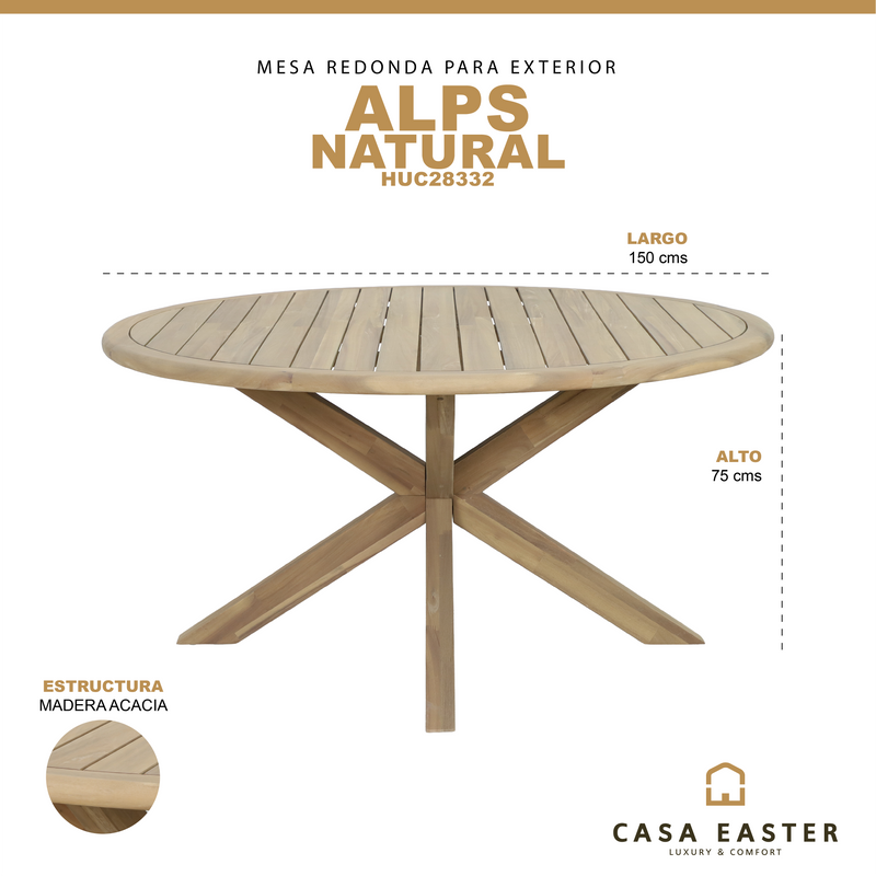 Cargue la imagen en el visor de la galería, Mesa de comedor redonda ALPS 1.5M color natural - HUC28332
