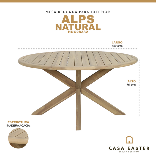 Mesa de comedor redonda ALPS 1.5M color natural - HUC28332