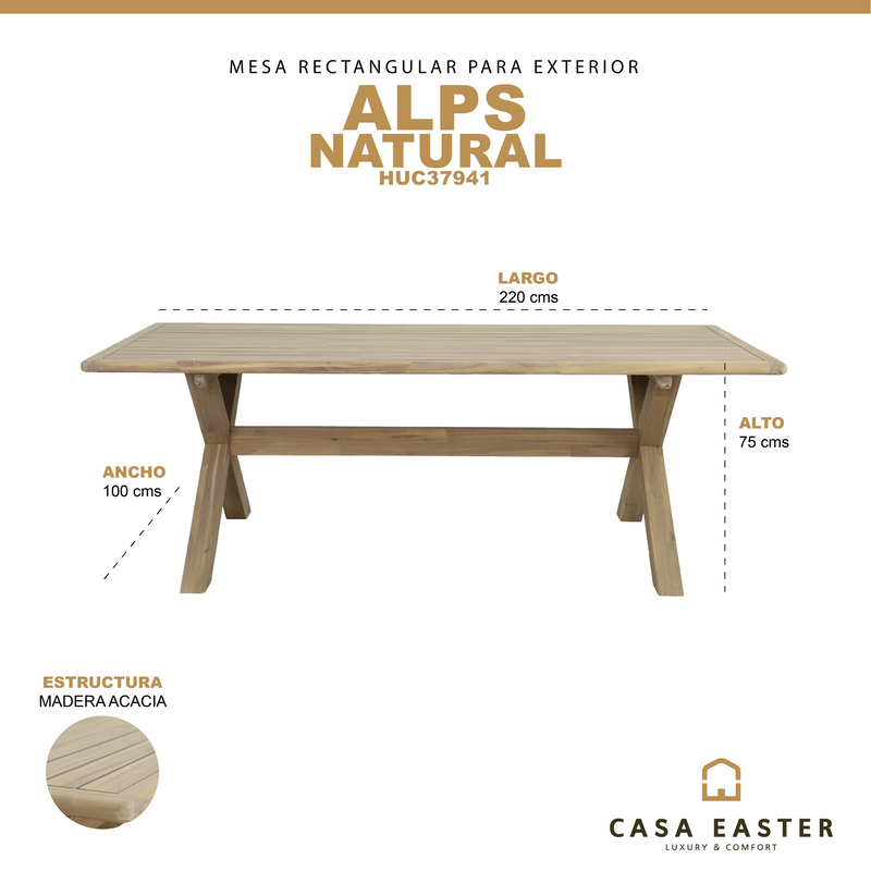 Cargue la imagen en el visor de la galería, Mesa de comedor rectangular Alps 2.2M color natural - HUC37941
