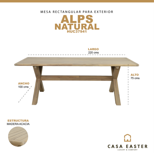 Mesa de comedor rectangular Alps 2.2M color natural - HUC37941