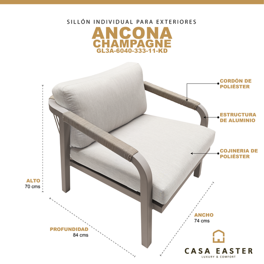 Sillon Individual Ancona Color Champagne - GL3A-6040-111