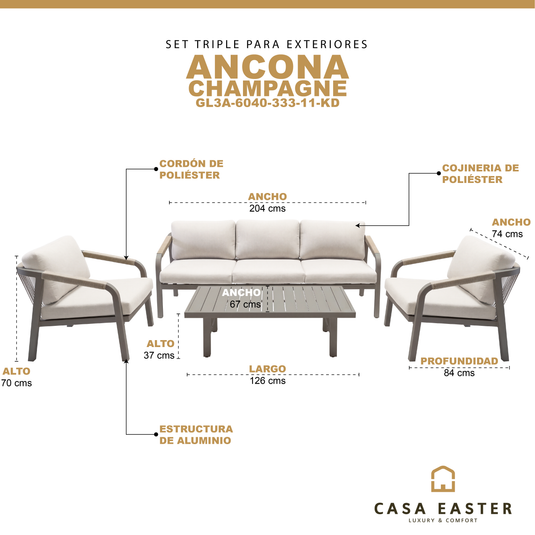 Sala Triple Ancona de aluminio color Champagne - GL3A-6040-333-11-KD
