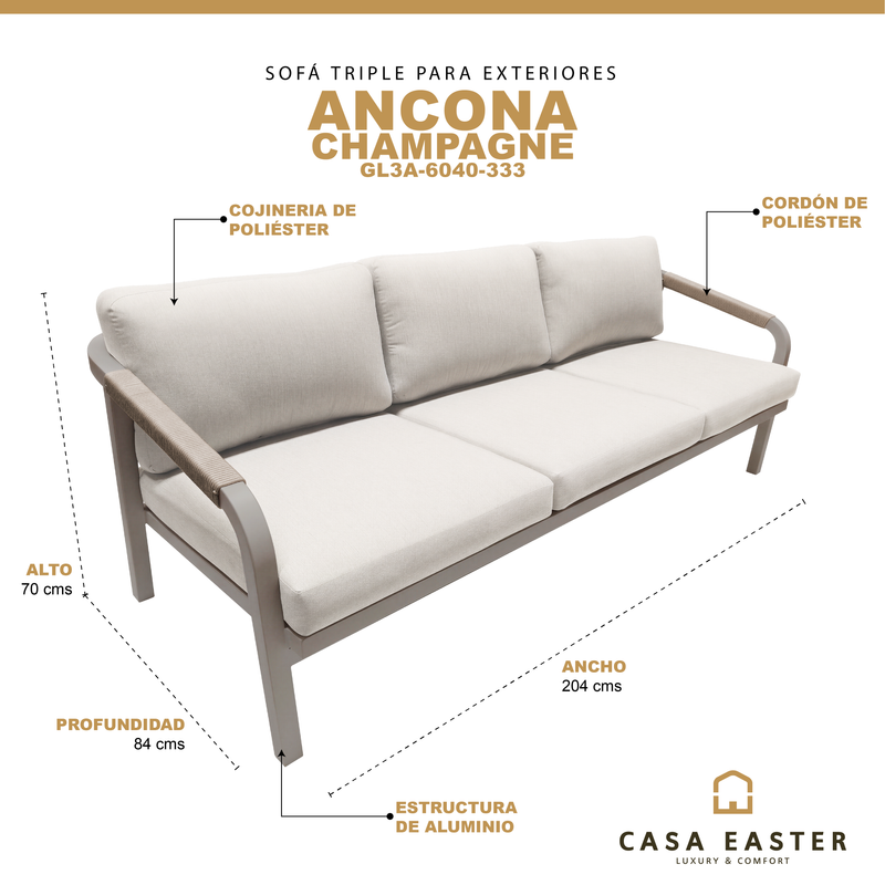 Load image into Gallery viewer, Triple Sofa for Outdoor and Indoor Use, Aluminum, White, ANCONA - GL3A604023
