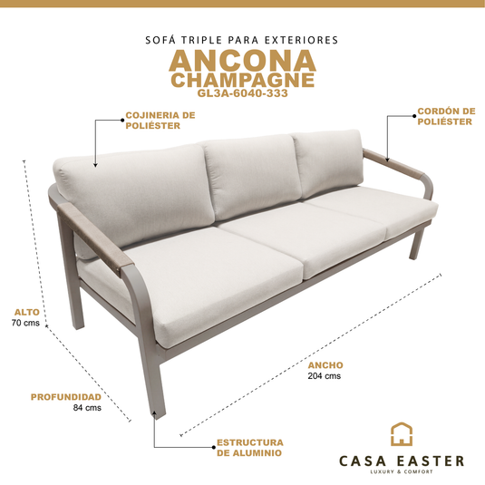 Triple Sofa for Outdoor and Indoor Use, Aluminum, White, ANCONA - GL3A604023
