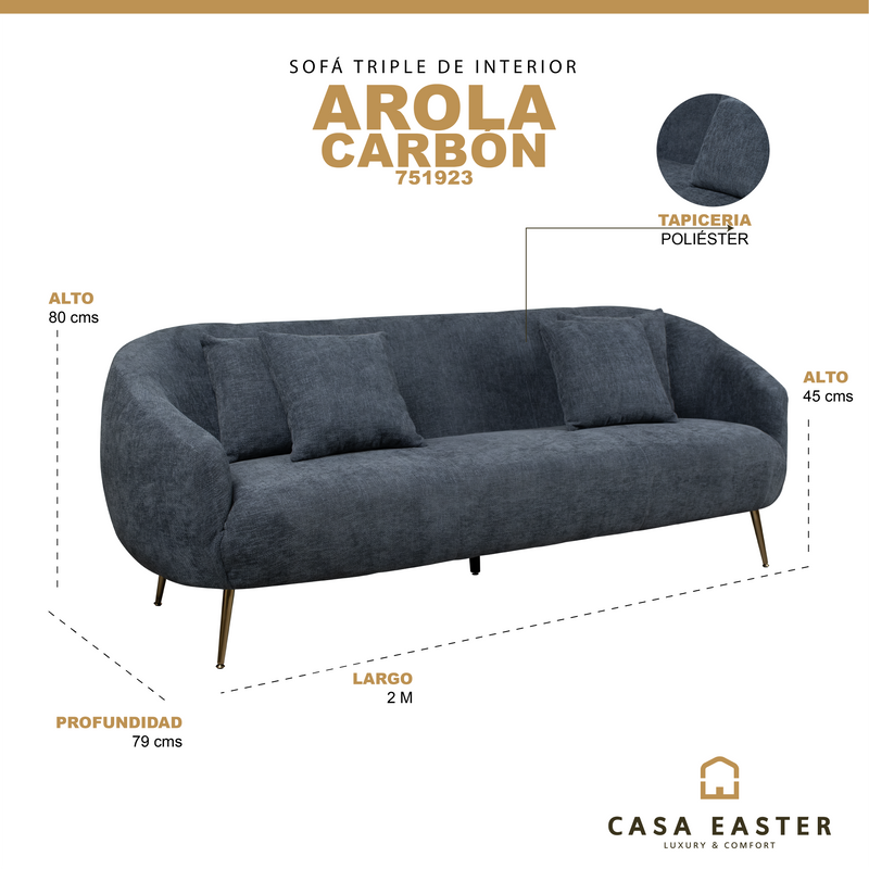 Cargue la imagen en el visor de la galería, Sofá Triple de interior Arola color dk grey / carbón - 751923
