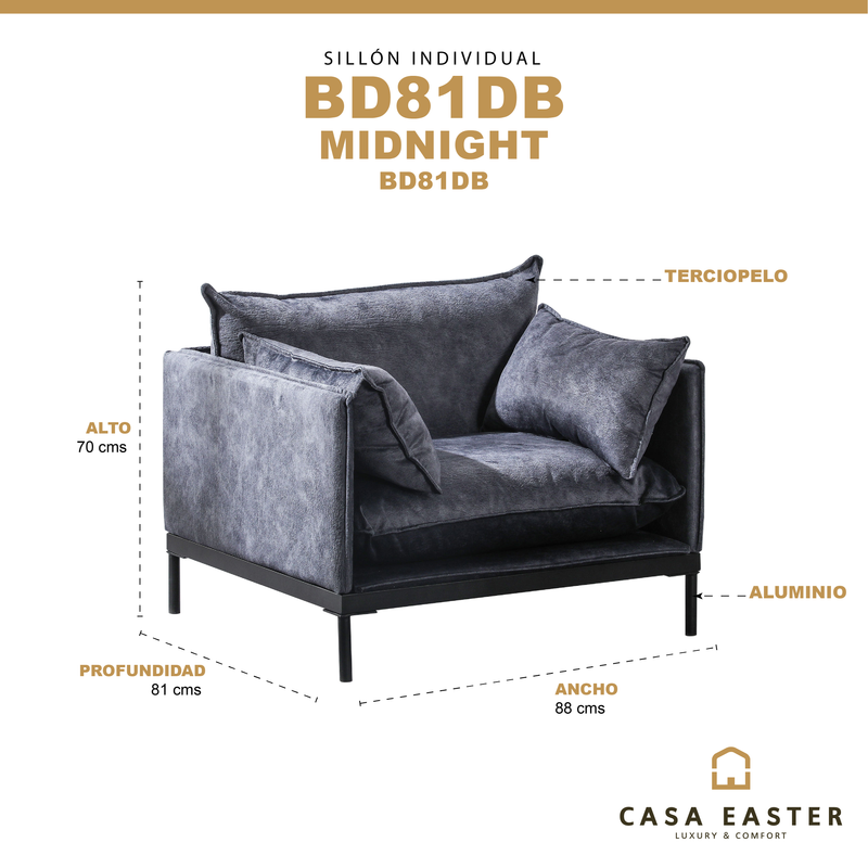 Cargue la imagen en el visor de la galería, Sillón Individual de interior BD81DB color mimindnight - BD81DB
