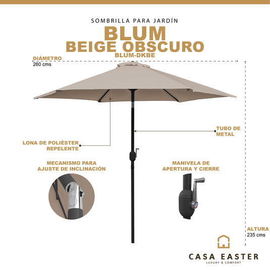 Sombrilla Blum Para Jardin con Angulo de Inclinación Color Beige obscuro - BLUM-DKBE