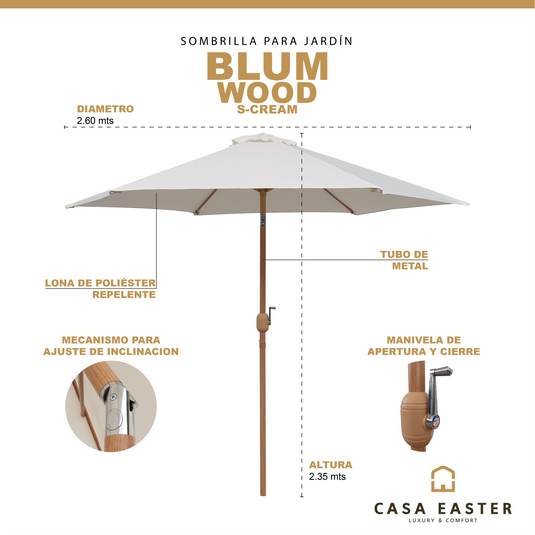 Sombrilla Blum Para Jardin con Angulo de Inclinación Color Crema - S-Cream