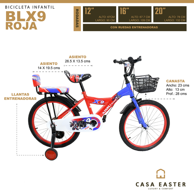 Cargue la imagen en el visor de la galería, Bicicleta infantil BLX9 de 16" Color Rojo - 16BLX9-RO
