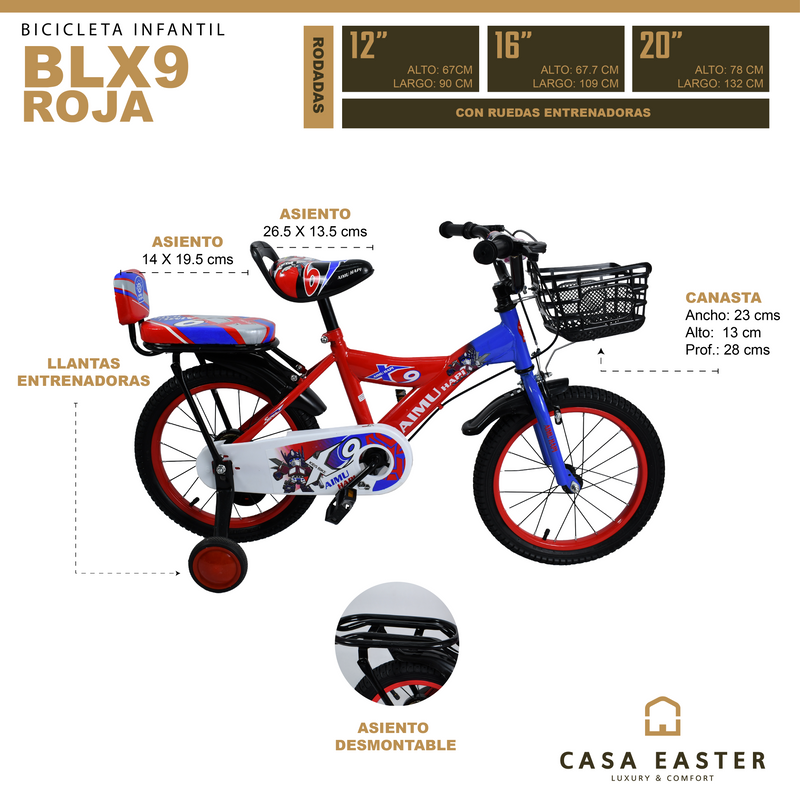 Cargue la imagen en el visor de la galería, Bicicleta infantil BLX9 de 12" COLOR ROJO - 12BLX9-RO
