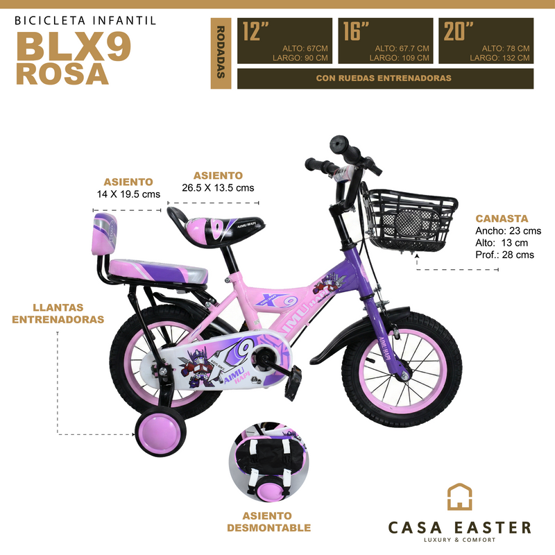 Cargue la imagen en el visor de la galería, Bicicleta infantil BLX9 de 16" Color Rosa- 16BLX9-ROS
