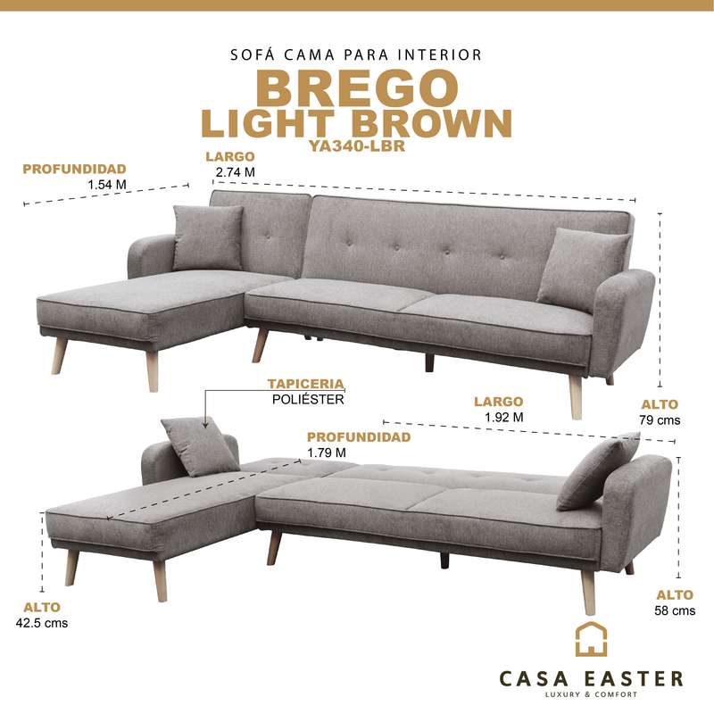Cargue la imagen en el visor de la galería, Sofá cama corner BREGO color café claro - YA340-LBR

