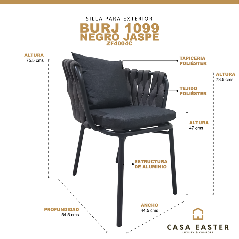 Cargue la imagen en el visor de la galería, Silla  de Lazo para Exterior e Interior Color Negro/Gris BURJ 1099-ZF4004C
