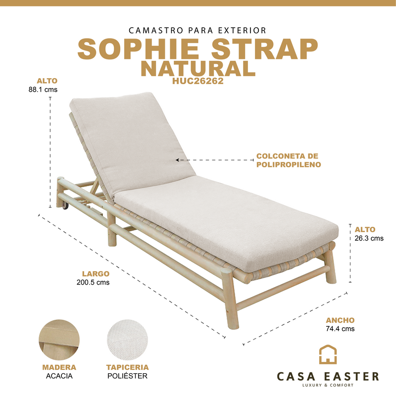 Cargue la imagen en el visor de la galería, Camastro de madera Sophie Strap color Natural - HUC26262
