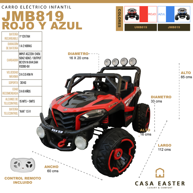 Cargue la imagen en el visor de la galería, Carrito eléctrico con control remoto infantil color azul - JMB819
