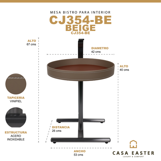 Mesa Bistro CJ354 de Interior con piel sintética color Beige - CJ354-BE