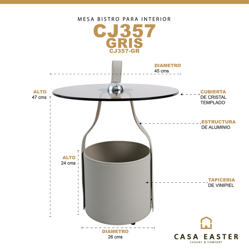Cargue la imagen en el visor de la galería, Mesa Bistro CJ357 de Interior con piel sintética color gris - CJ357-GR
