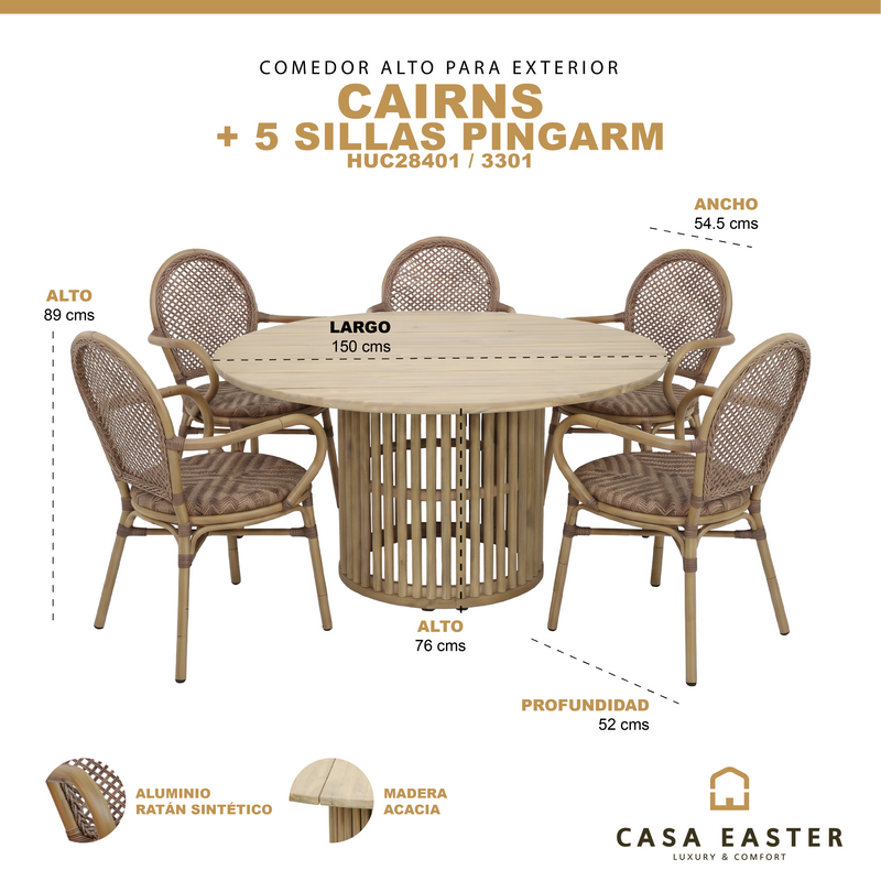 Load image into Gallery viewer, Comedor redondo Cairns 1.5M + 5 sillas Pingarm - HUC28401 / 3301
